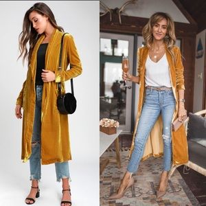 Estelle Golden Yellow Velvet Long Jacket